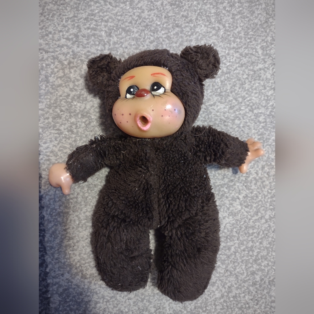 Vintage Rubber Face Monkey Plush Teddy Bear Suit Thumb Sucking Chimp Monchhichi